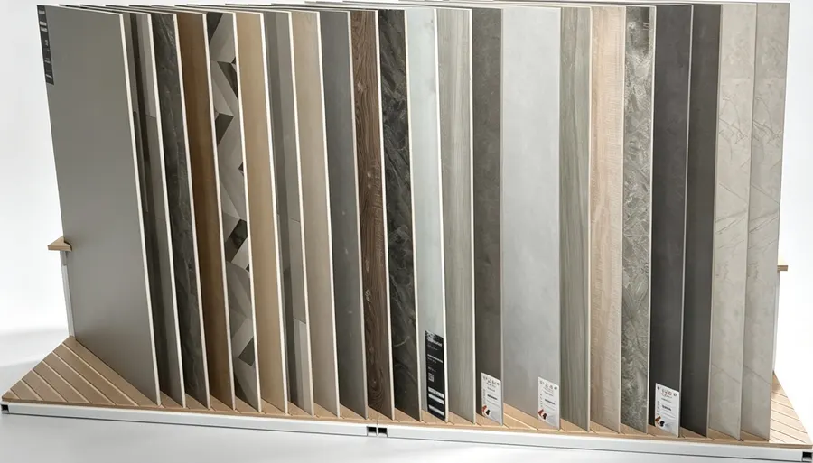 Steel-Wood Slanted Tile Display Rack